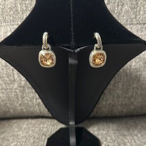 Gold and Silver Drop Earrings with Cushion-Cut Stones
